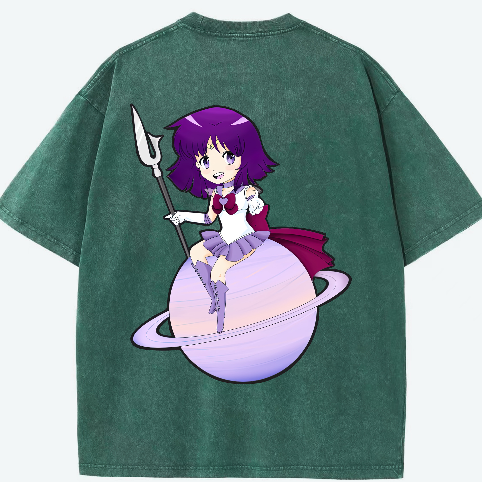 （画像用） 美少女戦士セーラームーン 土萠ほたる Sailor Moon Tomoe Hotaru （セーラーサターン；Sailor Saturn） 綿100% ヴィンテージ風 半袖Tシャツ（背面プリント）